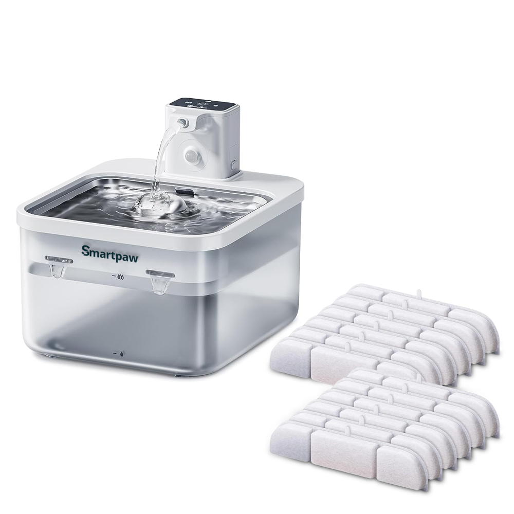 Smartpaw Wireless Pet Water Fountain Gen 2 - Rechargeable, Battery Operated, Stainless Steel, Motion Sensor, High Filtration for Cats & Dogs