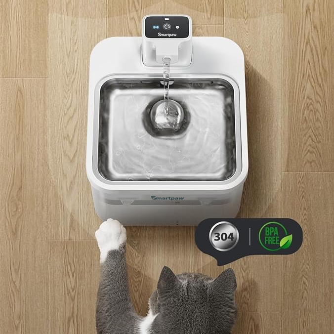 Smartpaw Wireless Pet Water Fountain Gen 2 - Rechargeable, Battery Operated, Stainless Steel, Motion Sensor, High Filtration for Cats & Dogs