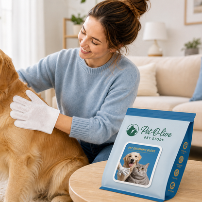 Grooming a dog at home with a Pet-O-live glove wipe