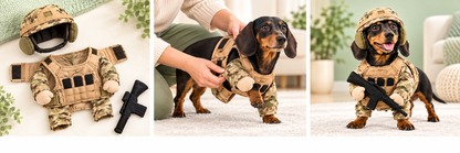 Three steps for putting on the Tactical Pup costume