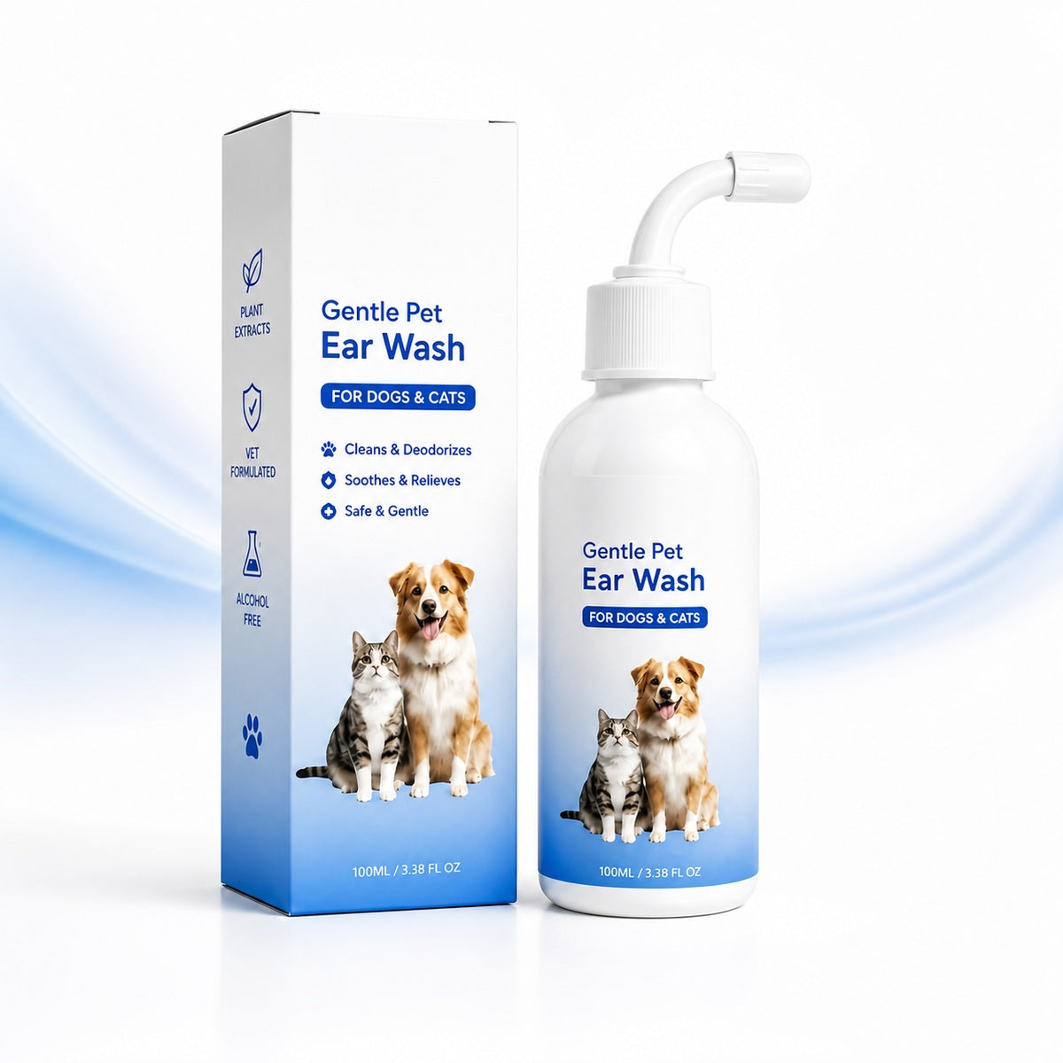 Gentle Pet Ear Wash bottle and carton for dogs and cats, 100 ml