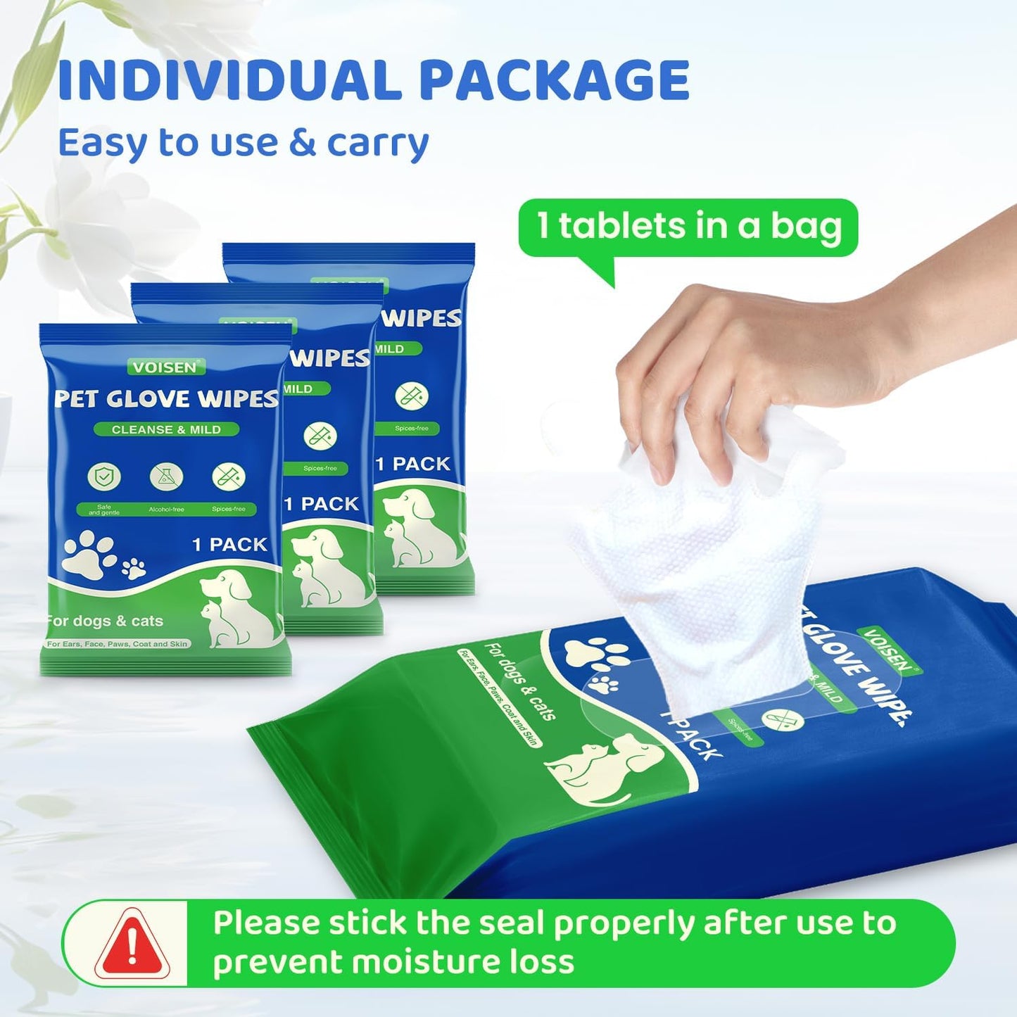 Pet Glove Wipes for Dogs and Cats Daily Care and Travel 48Pcs