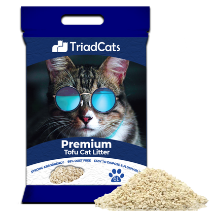 TriadCats Eco-Friendly Crushed Tofu Cat Litter (6L) – Natural, Plant-Based, with Advanced Blood Detector