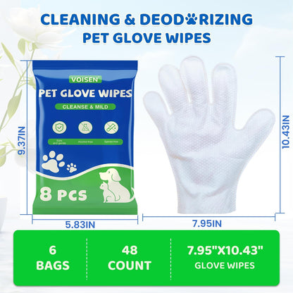 Pet Glove Wipes for Dogs and Cats Daily Care and Travel 48Pcs