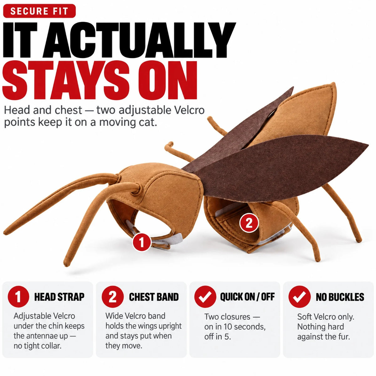 PetOlive cockroach costume secure two-point fit