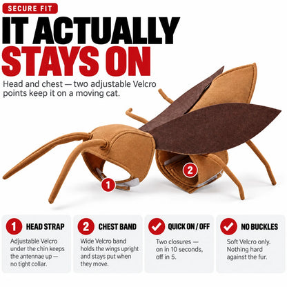 PetOlive cockroach costume secure two-point fit