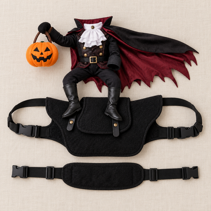 Headless Horseman pet costume components and adjustable straps
