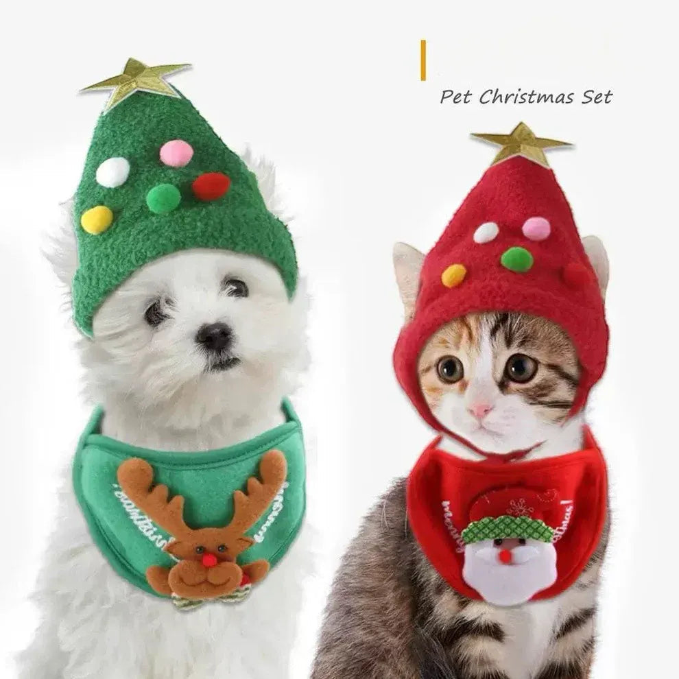 Christmas Santa Pet Outfit ( Hat + Scarf )