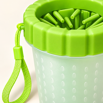 Close-up of the paw cleaner silicone bristles and textured cup