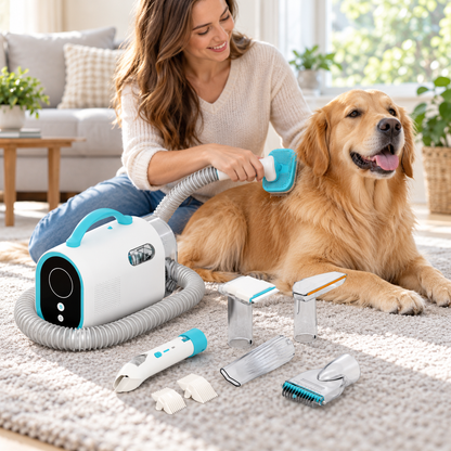 PetOlive 7-in-1 Pet Grooming Vacuum Kit with dog