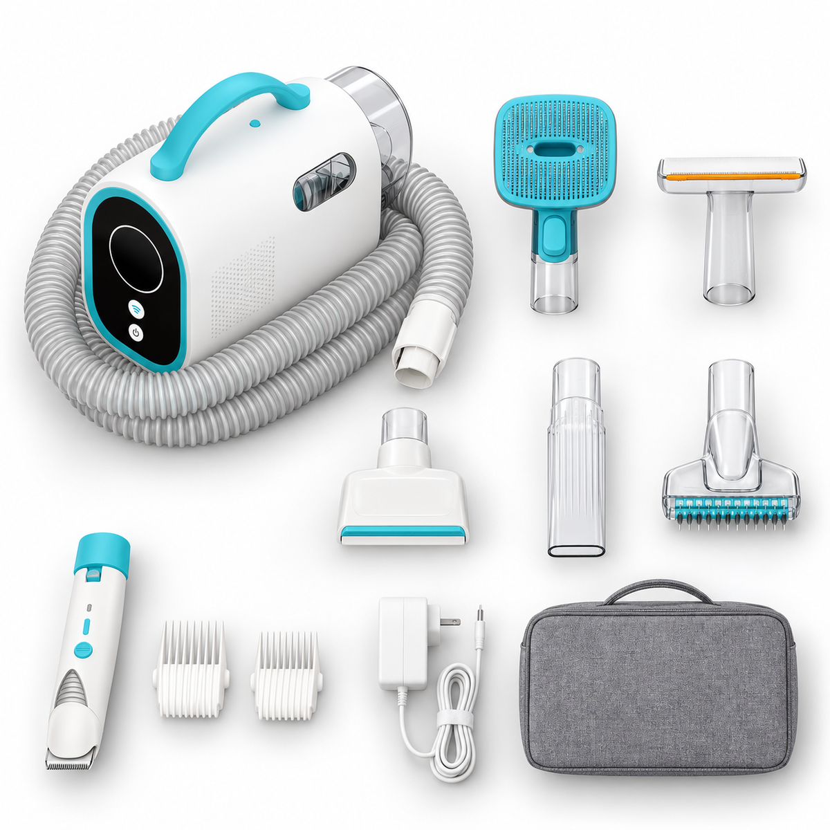 Seven grooming kit tools and accessories