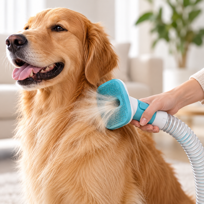 Grooming brush collecting loose pet hair