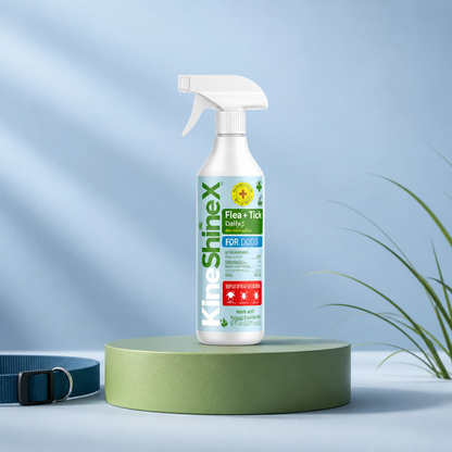 KineShineX Flea and Tick Spray for Dogs, 8 fl oz bottle with peppermint and cedarwood oils