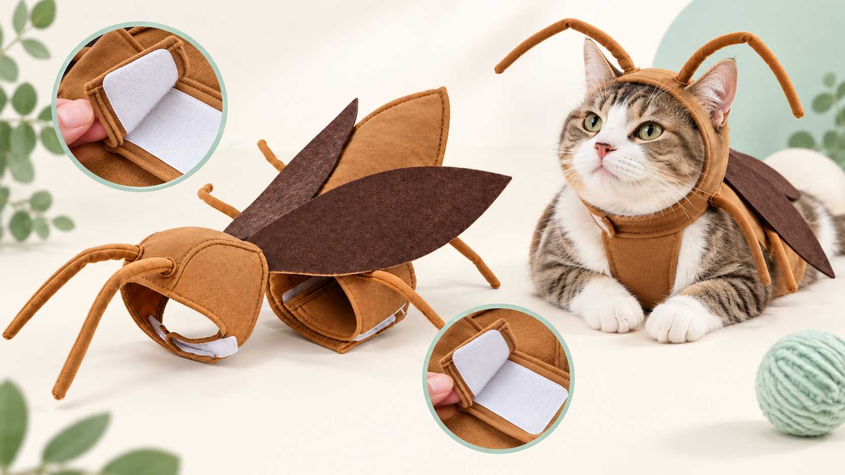 PetOlive cockroach costume details and soft adjustable closures