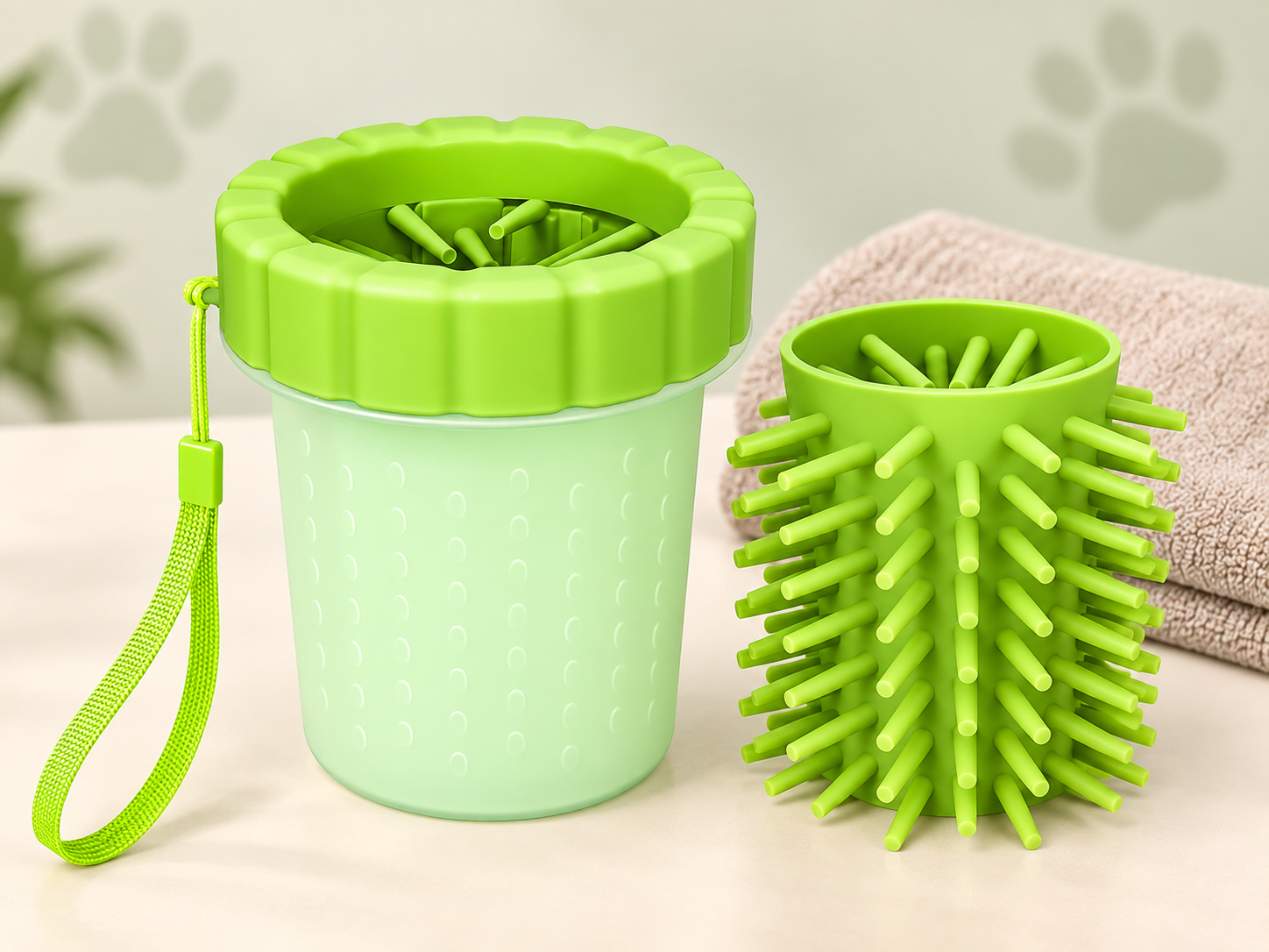 Paw cleaner cup with removable silicone insert